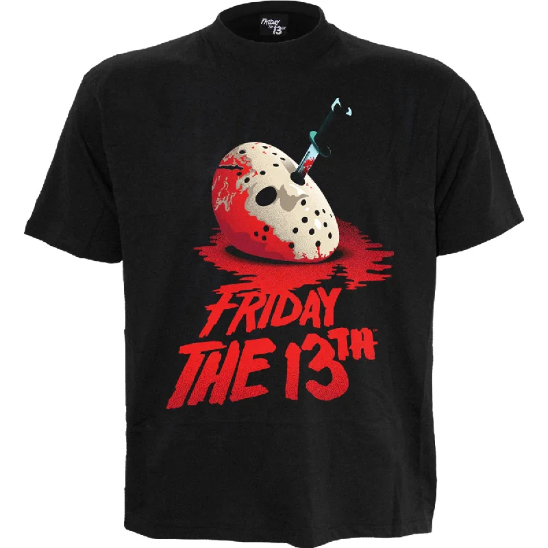 men's simple t-shirts -FRIDAY THE 13TH - CLASSIC MASK - Front Print T-Shirt Black