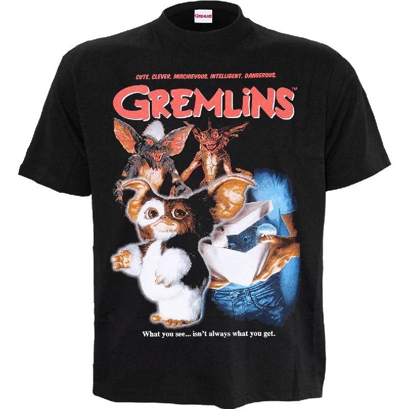 men's long-sleeve t-shirts -GREMLINS - STRIPE  - Front Print T-Shirt Black