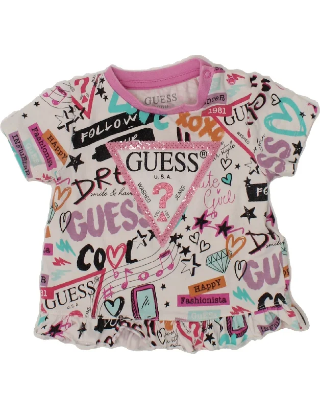 men's printed design t-shirts -GUESS Baby Girls Graphic T-Shirt Top 12-18 Months Multicoloured Patchwork