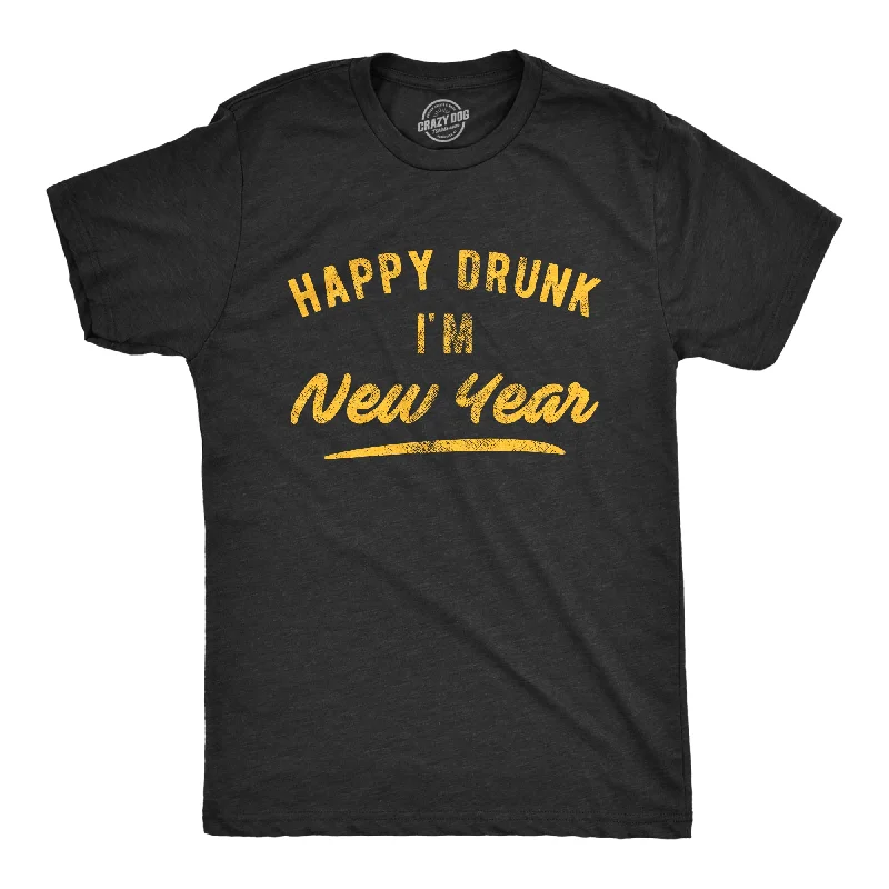 men's unique design t-shirts -Happy Drunk I'm New Year Men's T Shirt