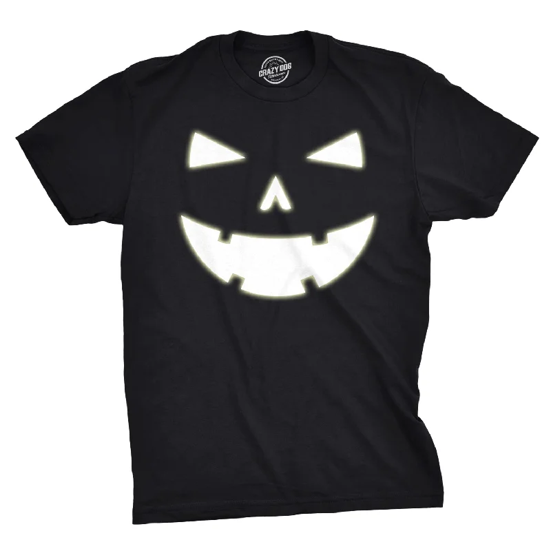 men's sports t-shirts -Happy Tooth Glowing Pumpkin Face Men's T Shirt