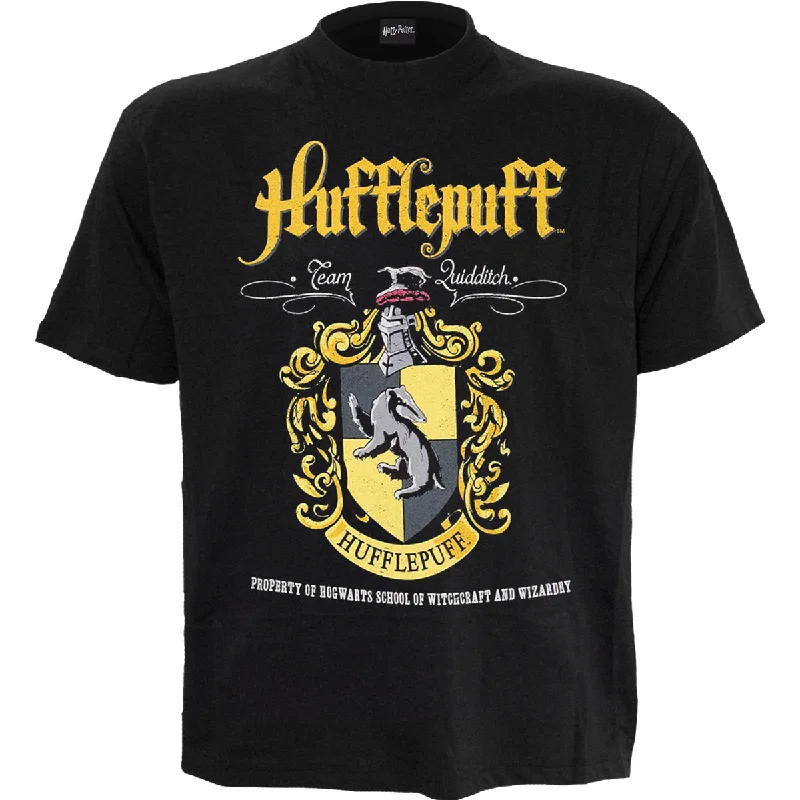 men's casual wear t-shirts -HARRY POTTER - HUFFLEPUFF CREST - Front Print T-Shirt Black