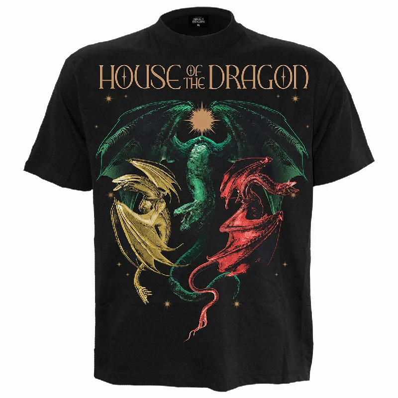 men's casual wear t-shirts -HOD 2 - TRI DRAGONS - Front Print T-Shirt Black