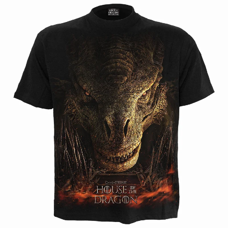 men's athletic t-shirts for workout -HOD - DRAGON THRONE - Front Print T-Shirt Black