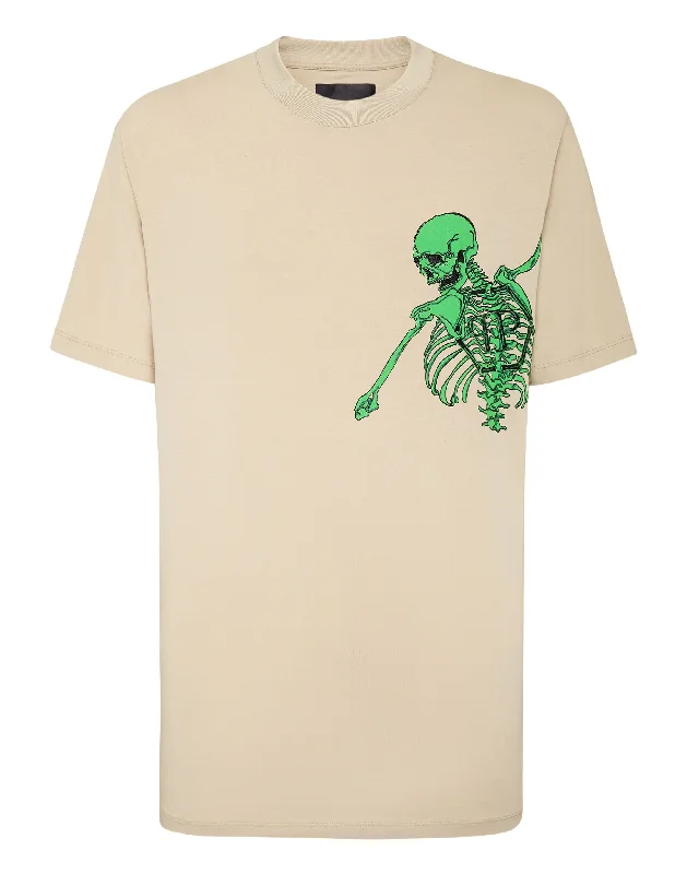 men's printed slogan t-shirts -Jersey T-shirt Round Neck SS Skeleton