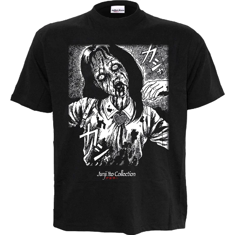 men's lightweight cotton t-shirts -JUNJI-ITO - BLEEDING - Front Print T-Shirt Black