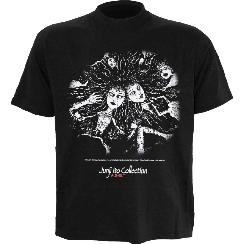 men's high-end t-shirts -JUNJI-ITO - CRAWLING - Front Print T-Shirt Black