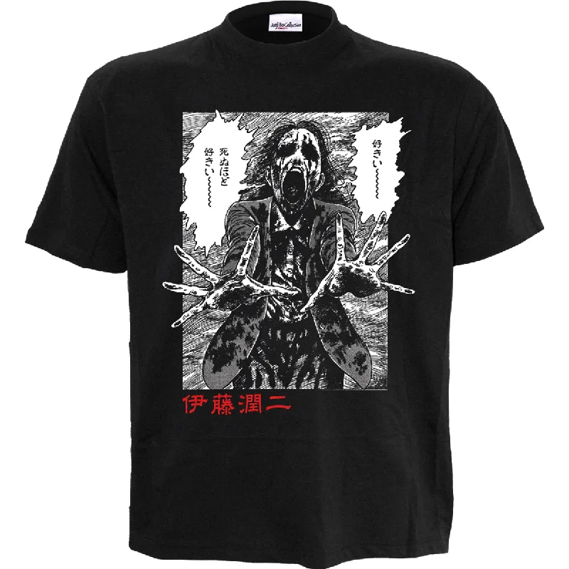 men's comfortable t-shirts -JUNJI ITO - GHOUL - Front Print T-Shirt Black