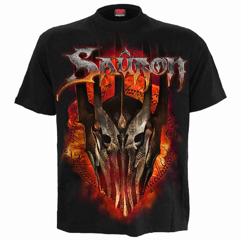 men's premium fabric t-shirts -LOTR - SAURON - METAL TEE - Front Print T-Shirt Black