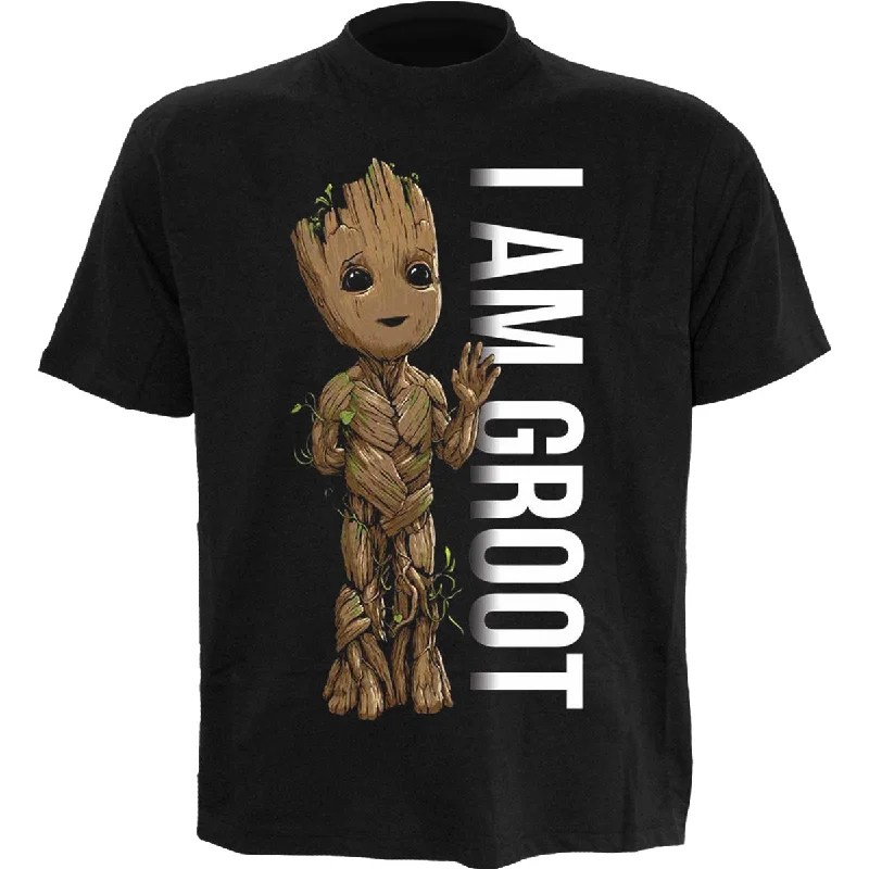 men's relaxed t-shirts -MARVEL I AM GROOT - BADGE - Front Print T-Shirt Black