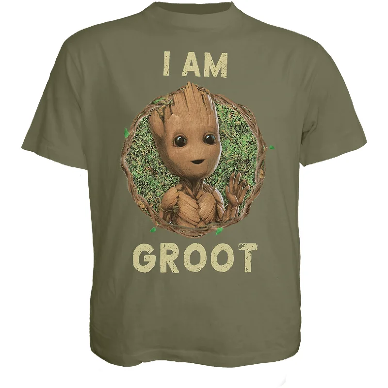 men's printed slogan t-shirts -MARVEL I AM GROOT - I AM GROOT - T-Shirt Olive