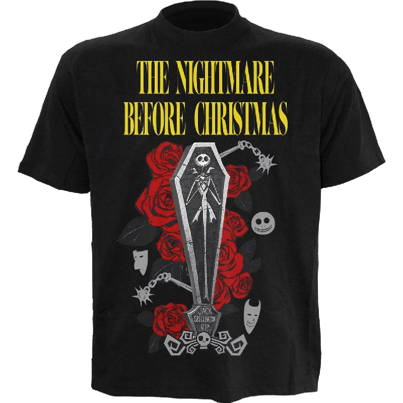 men's stylish cotton t-shirts -NIGHTMARE BEFORE CHRISTMAS - JACK COFFIN - Front Print T-Shirt Black