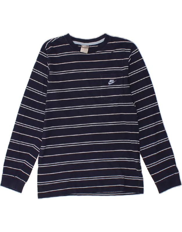 men's athletic-fit t-shirts -NIKE Boys Top Long Sleeve 12-13 Years Large  Navy Blue Striped Cotton