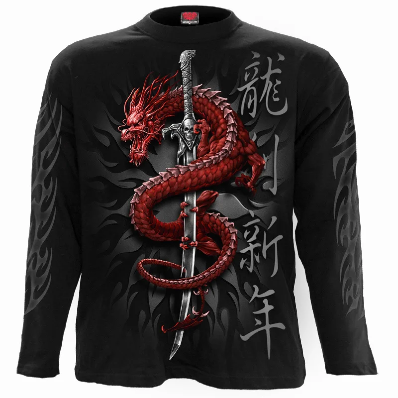 men's retro t-shirts -ORIENTAL DRAGON  - Longsleeve T-Shirt Black