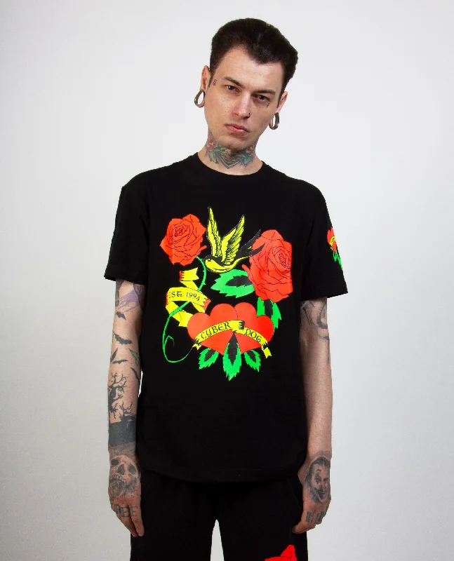 men's simple t-shirts -OVERSIZE TATTOO ROSE T-SHIRT