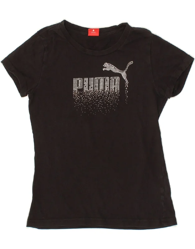 men's casual style t-shirts -PUMA Girls Graphic T-Shirt Top 11-12 Years Large Black Cotton