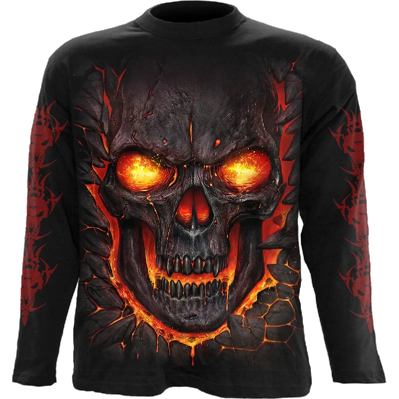 men's premium t-shirts -SKULL LAVA - Longsleeve T-Shirt Black