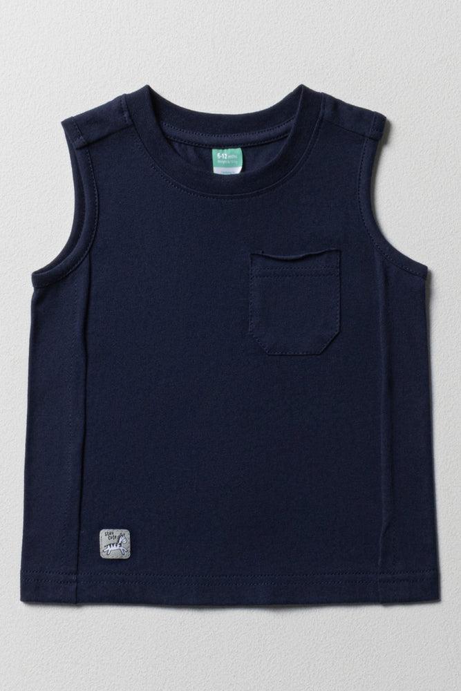 men's fashionable t-shirts -Sleeveless T-Shirt Navy