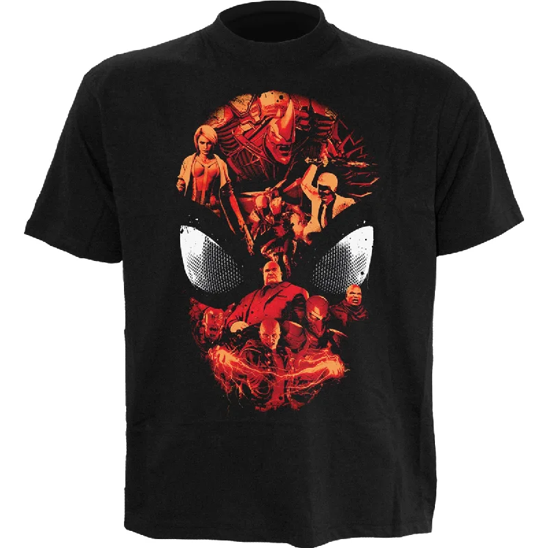 men's lightweight t-shirts -SPIDER-MAN VIDEO GAME - CHARACTER ROSTER - Front Print T-Shirt Black