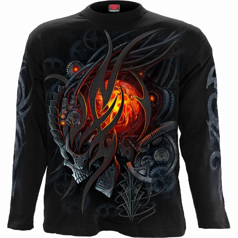 men's slim-fit graphic t-shirts -STEAMPUNK SKULL - Longsleeve T-Shirt Black