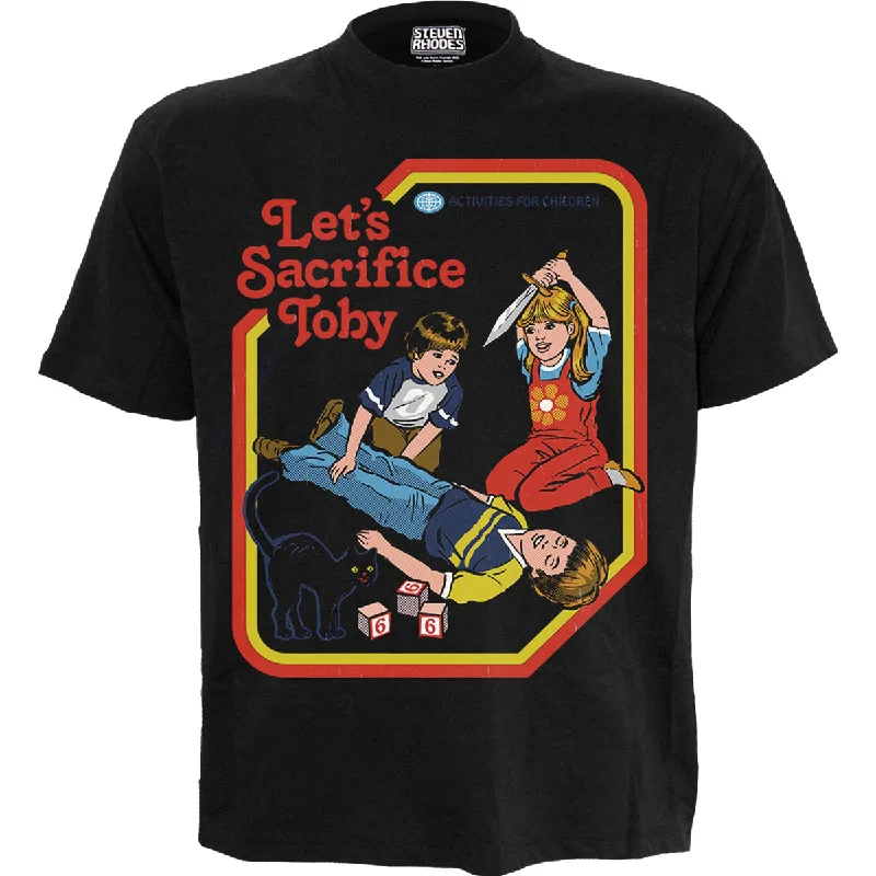 men's sporty t-shirts -STEVEN RHODES - LETS SACRIFICE TOBY - Front Print T-Shirt Black