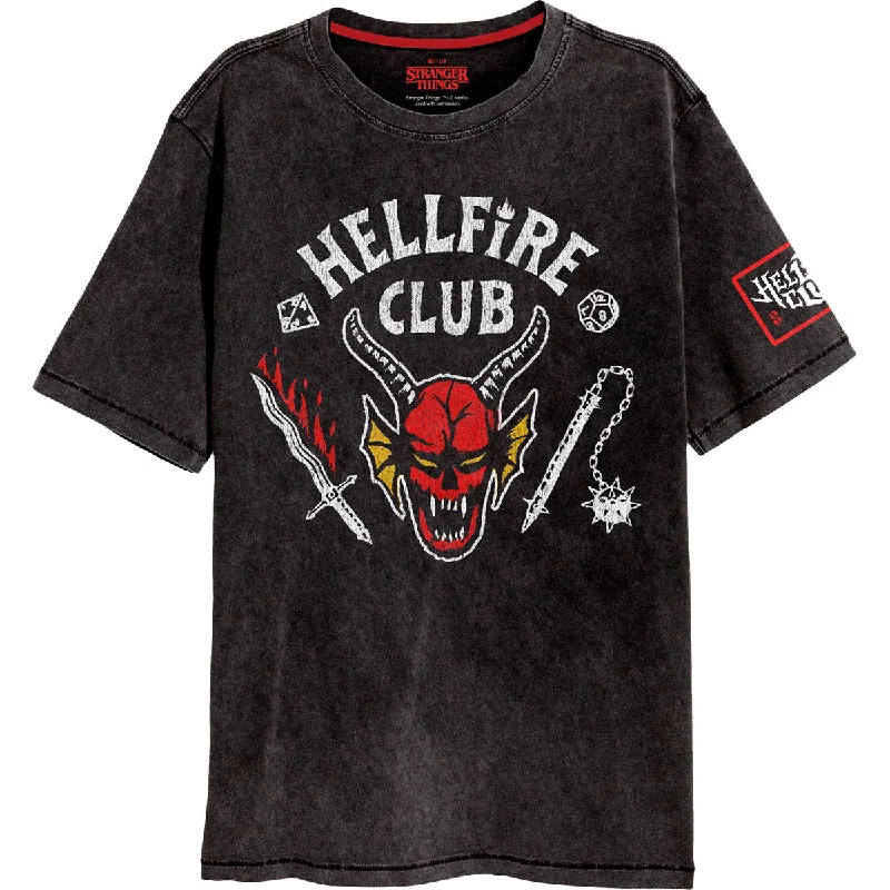 men's trendy t-shirts for winter -STRANGER THINGS 4 - HELLFIRE CLUB CREST - Acid Wash T-Shirt