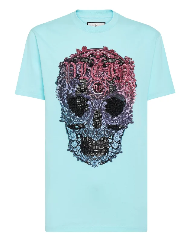 men's oversized graphic t-shirts -T-shirt Round Neck SS Baroque Skull