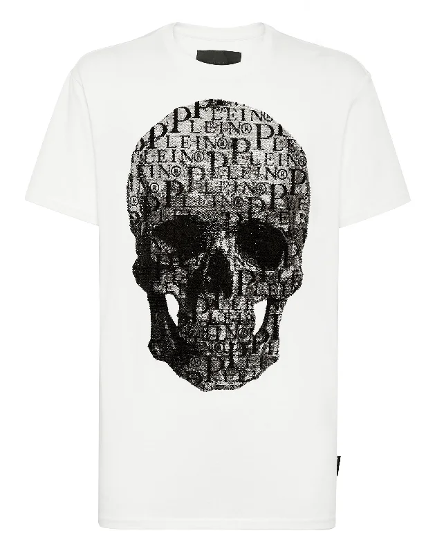 men's athletic-style t-shirts -T-shirt Round Neck SS Skull and Plein with Crystals