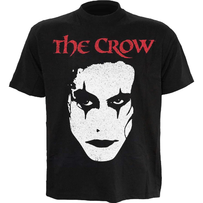 men's long-line t-shirts -THE CROW - FACE - Front Print T-Shirt Black