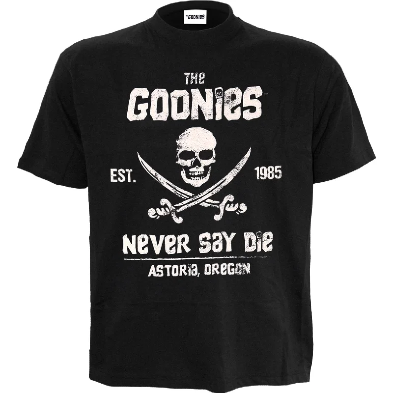 men's premium cotton t-shirts -THE GOONIES - NEVER SAY DIE - Front Print T-Shirt Black