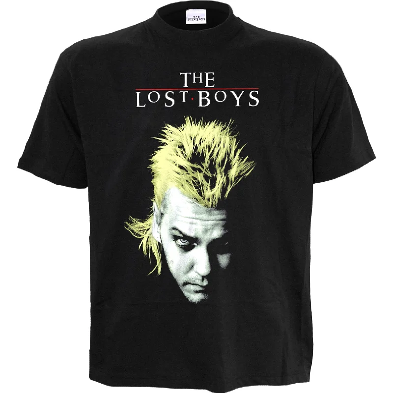 men's t-shirts for layering -THE LOST BOYS - DAVID AND LOGO   - Front Print T-Shirt Black