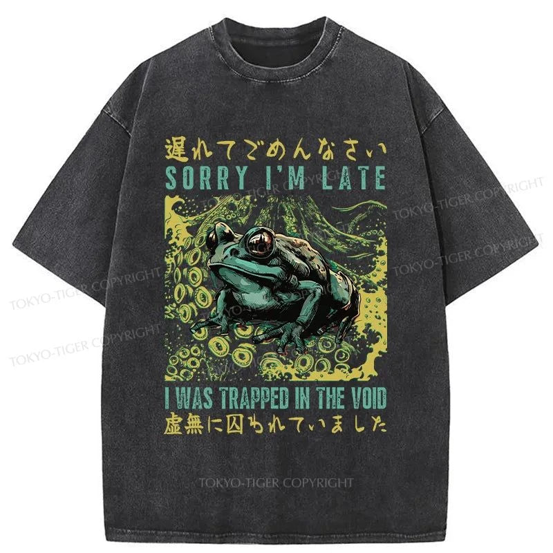 men's unique design t-shirts -Tokyo-Tiger A Frog Trapped In The Void Washed T-Shirt