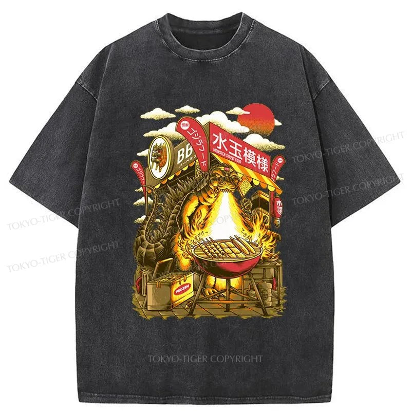 men's athletic t-shirts -Tokyo-Tiger BBQ Kaiju Washed T-Shirt