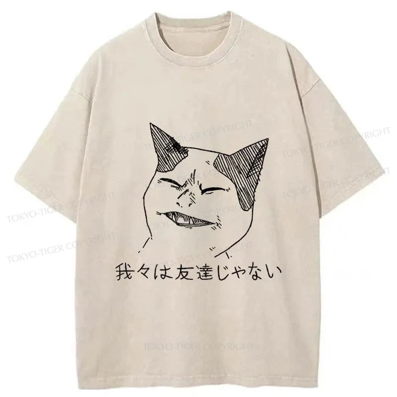 men's color-blocked t-shirts -Tokyo-Tiger Cold Cat Washed T-Shirt