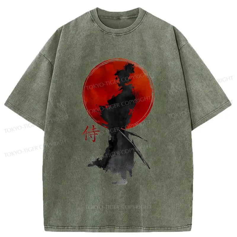 men's casual graphic t-shirts -Tokyo-Tiger Cool Japanese Samurai Washed T-Shirt