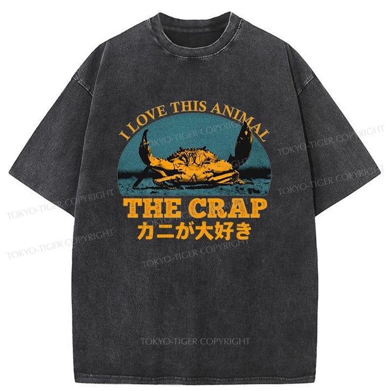 men's streetwear t-shirts -Tokyo-Tiger I love this animal The Crap Washed T-Shirt