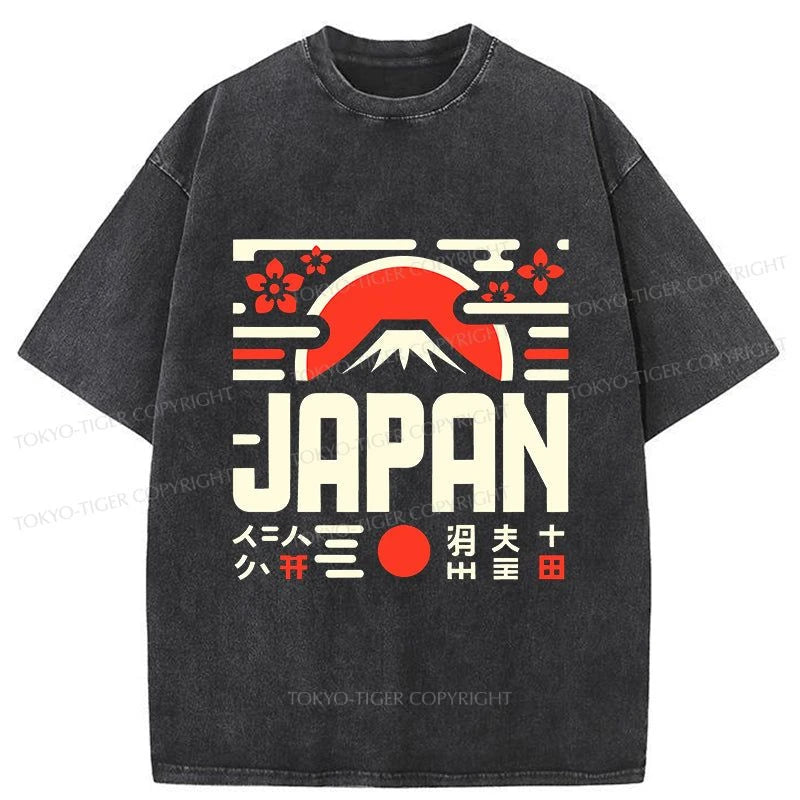 men's workout t-shirts -Tokyo-Tiger Japan Fujisan Sakura Washed T-Shirt