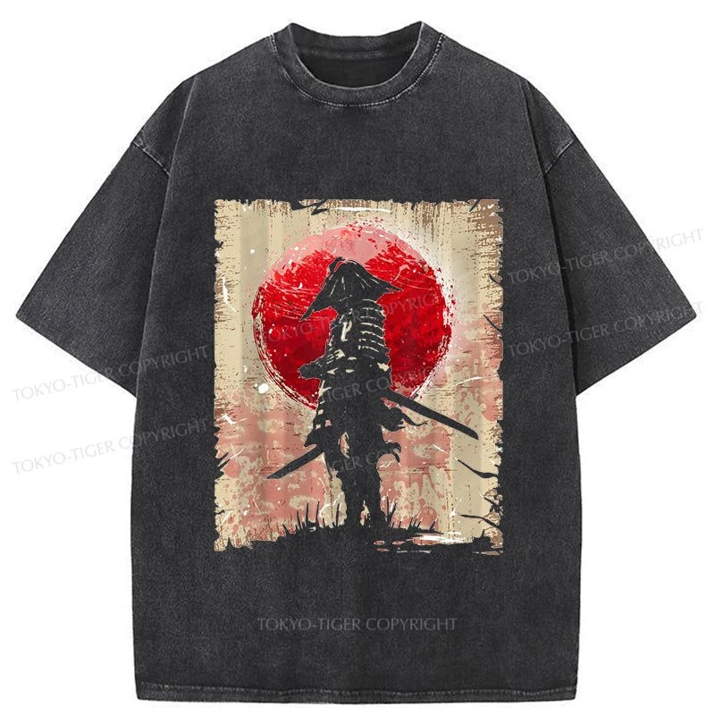 men's stylish short-sleeve t-shirts -Tokyo-Tiger Japanese Samura Warrior Sun Washed T-Shirt