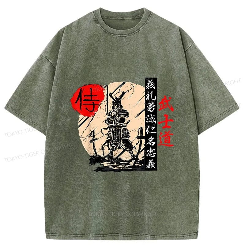 men's vintage t-shirts -Tokyo-Tiger Japanese Samurai Bushido Washed T-Shirt