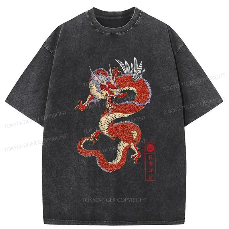 men's multi-color t-shirts -Tokyo-Tiger Japanese Traditional Dragon Washed T-Shirt