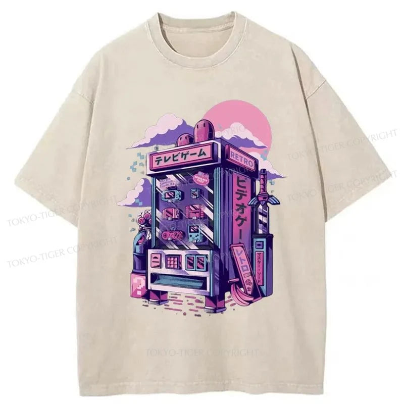 men's versatile t-shirts -Tokyo-Tiger Japanese Vending Machines Washed T-Shirt