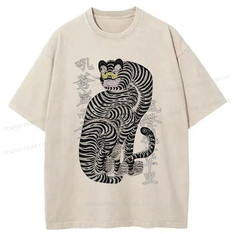 men's soft-touch t-shirts -Tokyo-Tiger Japanese Vintage Tiger Washed T-Shirt