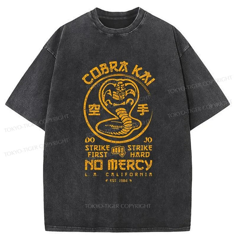 men's casual t-shirts -Tokyo-Tiger Karate Dojo Logo Cobra Kai Washed T-Shirt