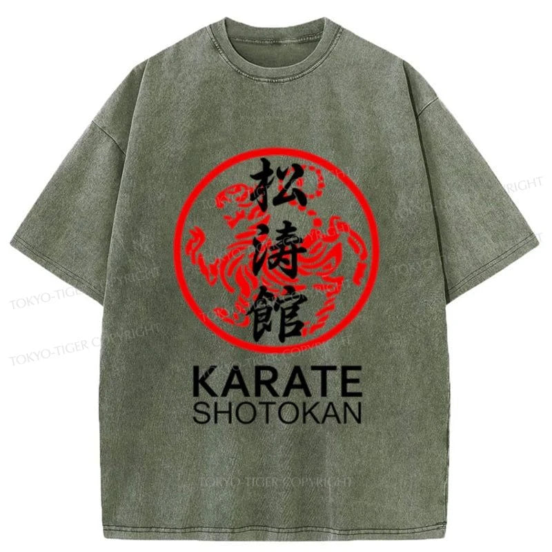 men's classic white t-shirts -Tokyo-Tiger Karate Shotokan Washed T-Shirt