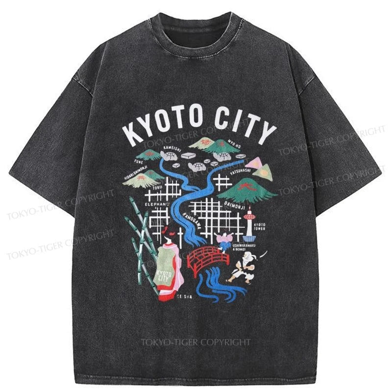 men's relaxed t-shirts -Tokyo-Tiger Kyoto City Japan Travel Washed T-Shirt