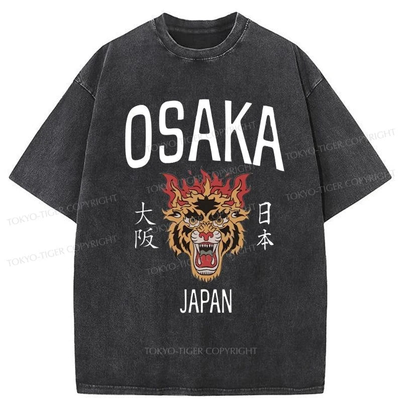 men's stylish short-sleeve t-shirts -Tokyo-Tiger Osaka Japan Tiger Fire Washed T-Shirt