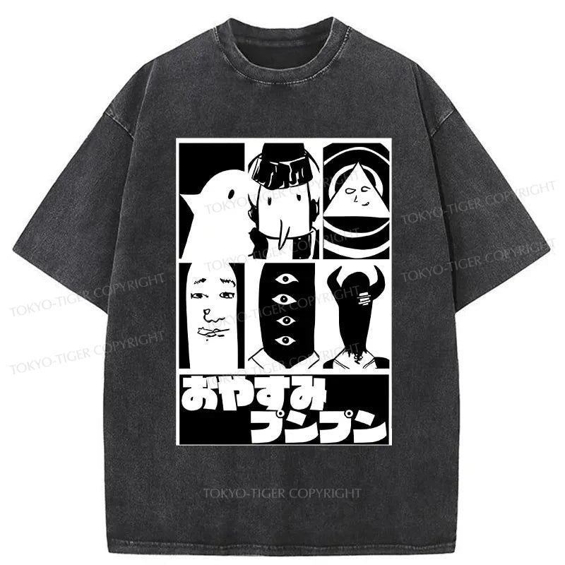 men's athletic t-shirts for workout -Tokyo-Tiger OYASUMI PUNPUN Washed T-Shirt