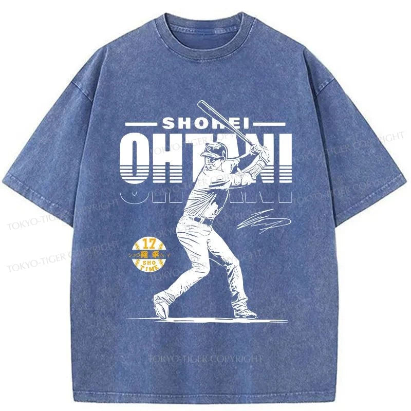 men's casual crew neck t-shirts -Tokyo-Tiger Retro Shohei Ohtani Japan Washed T-Shirt