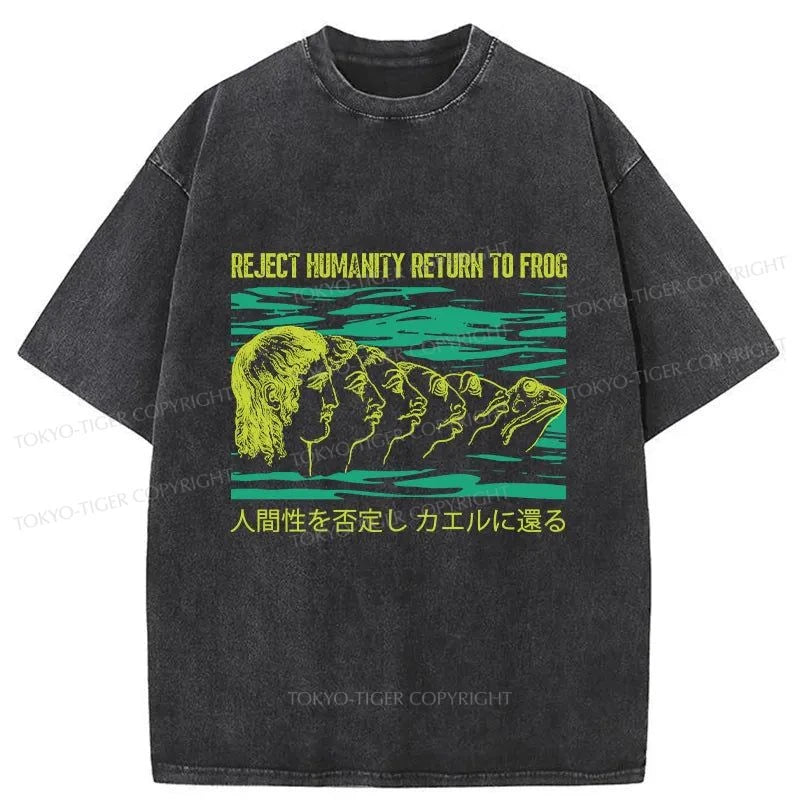 men's plain t-shirts -Tokyo-Tiger Return To Frog Japanese Washed T-Shirt