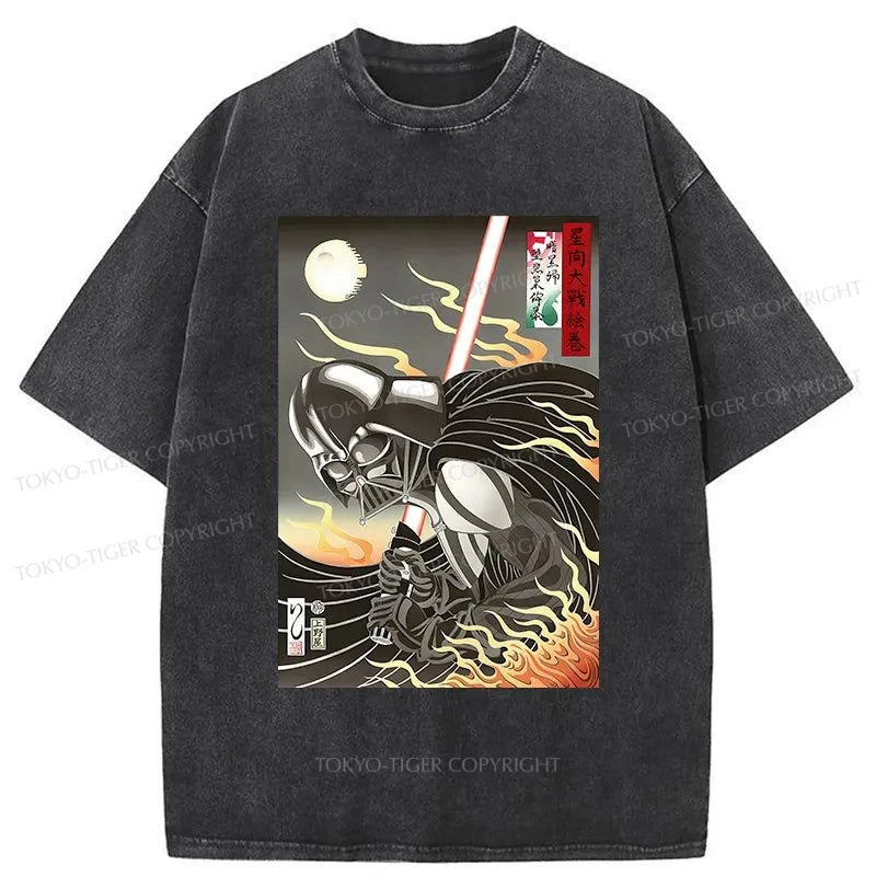 men's lightweight cotton t-shirts -Tokyo-Tiger Star Wars Ukiyo-e Japanese Washed T-Shirt